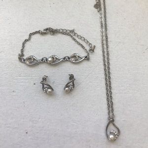 Silver Earrings, Bracelet, and Necklace Set